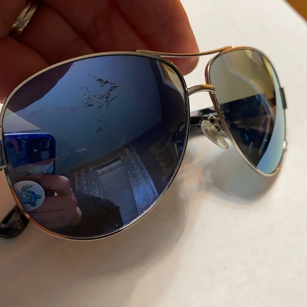 Tory Burch Blue Lens Aviator Sunglasses with Orange Case